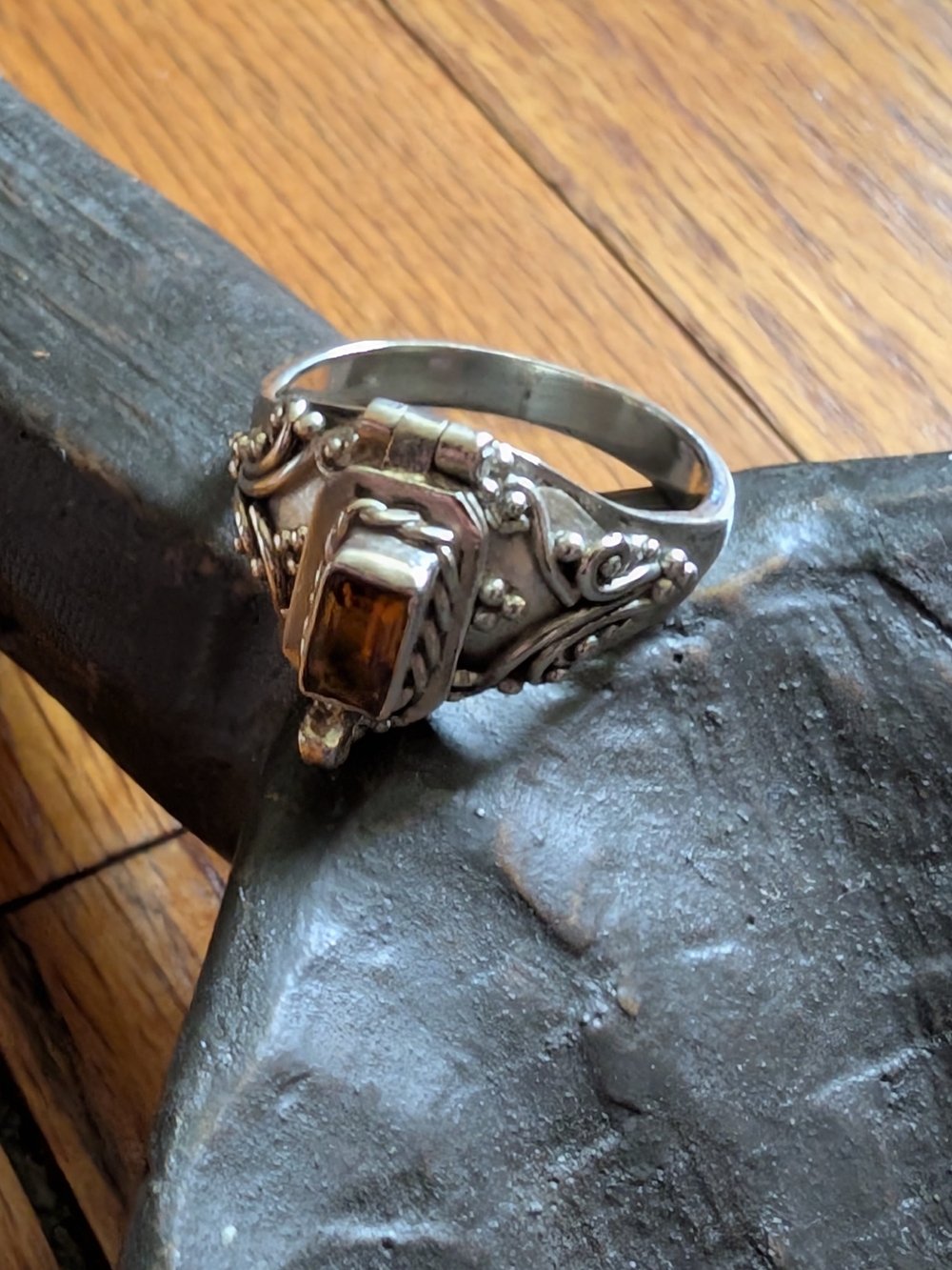 Citrine Sterling Silver Poison Ring SZ 6
